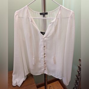 Lulu's Reliably Chic White Long Sleeve Button Up Blouse